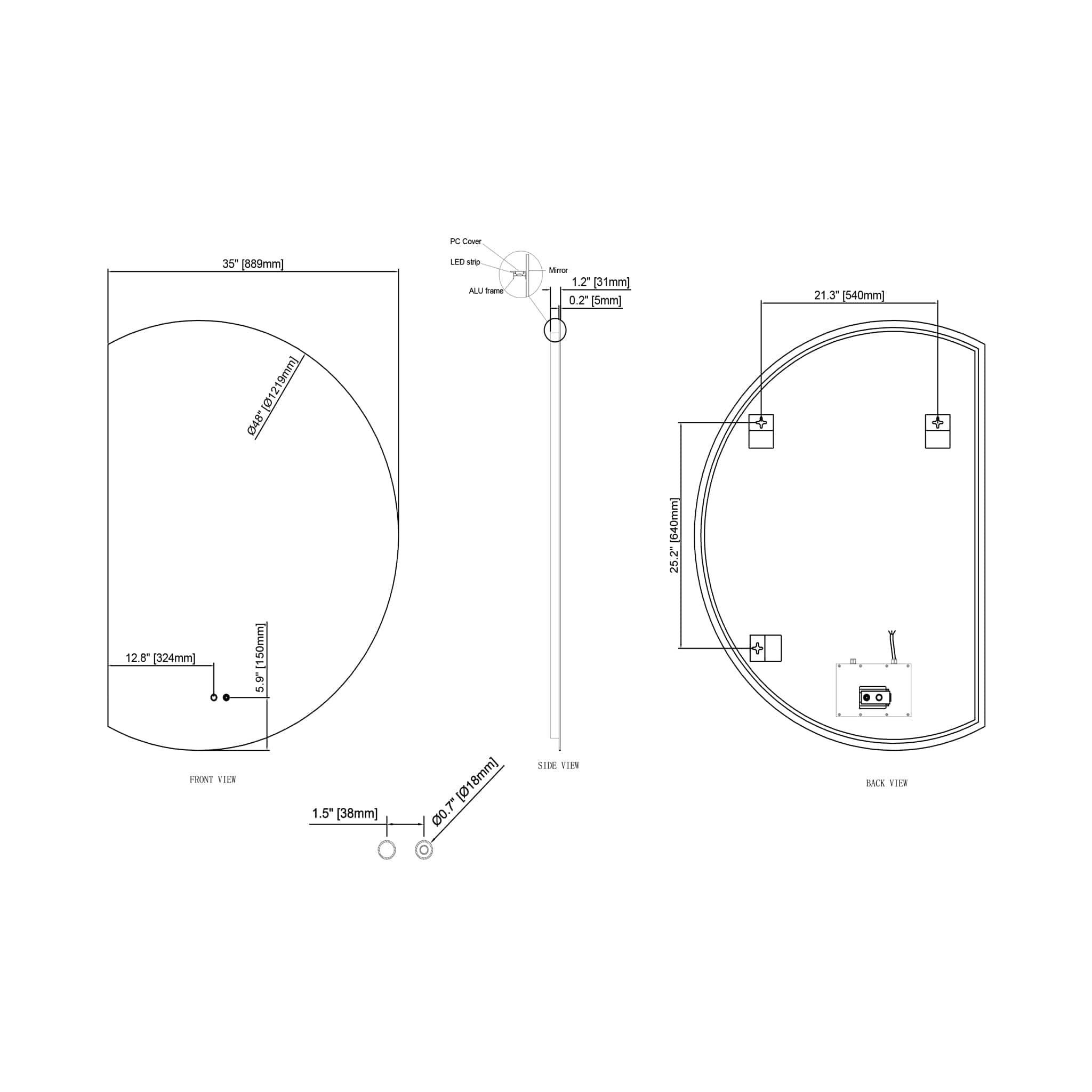 Modern Mirrors Cassiopeia Half Round Illuminated Vanity Mirror