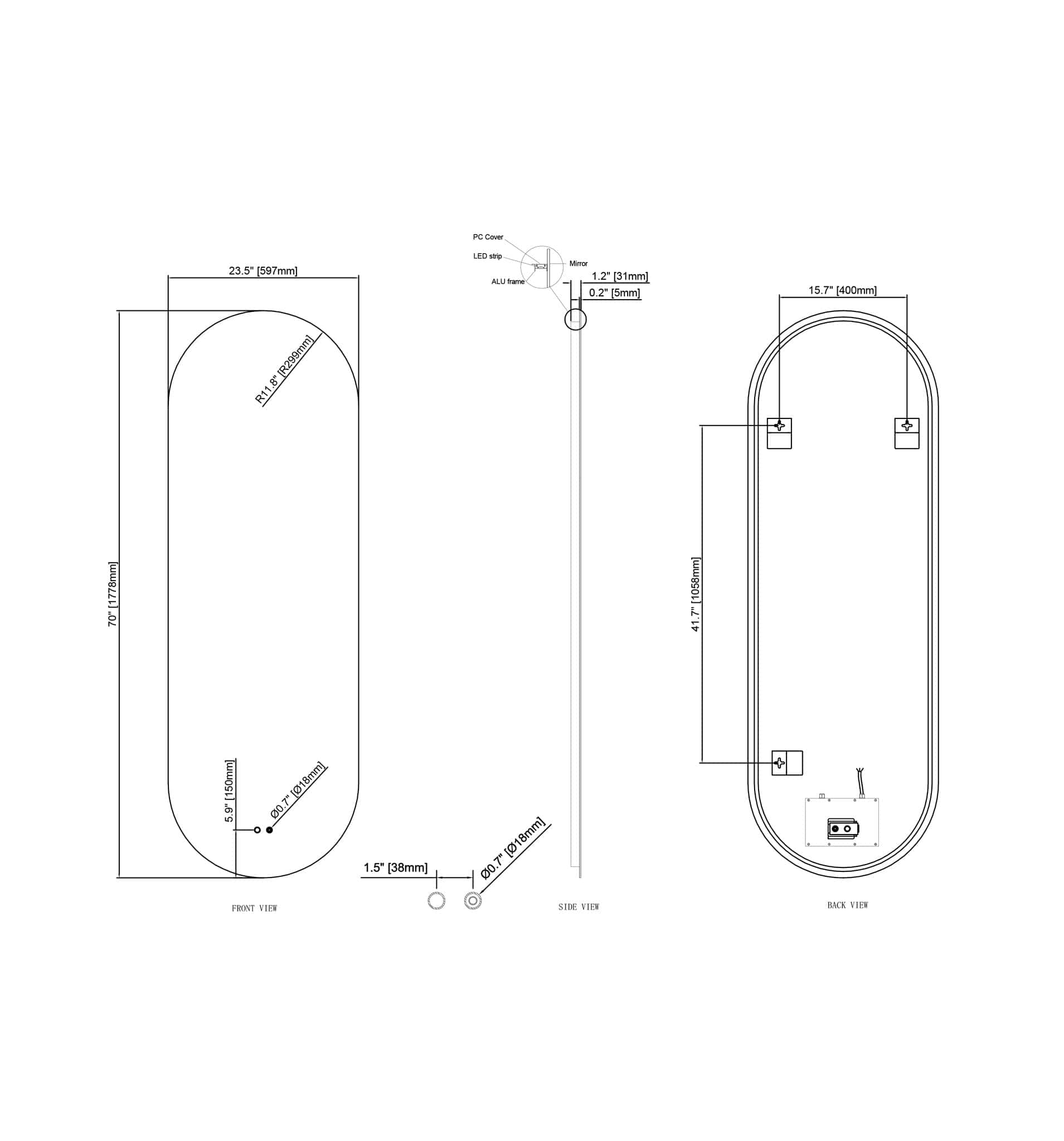 Modern Mirrors Cassiopeia Pill Illuminated Vanity Mirror