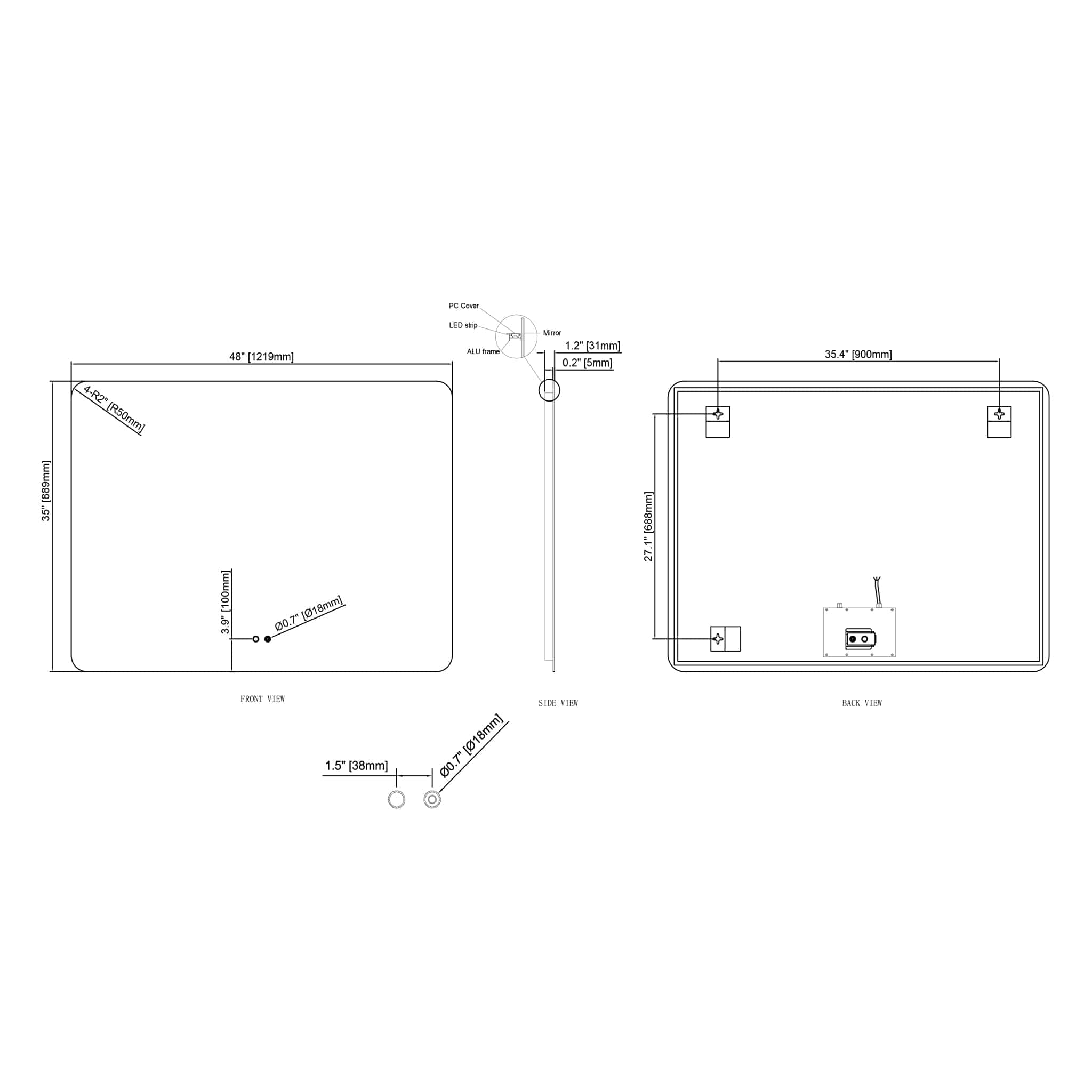 Modern Mirrors Cassiopeia Rounded Corners Illuminated Vanity Mirror
