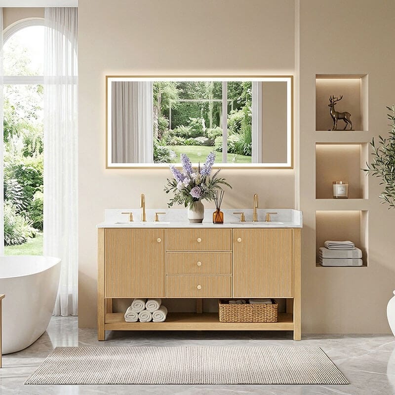Cecil 60 Double Bathroom Vanity with Top White Oak Front View