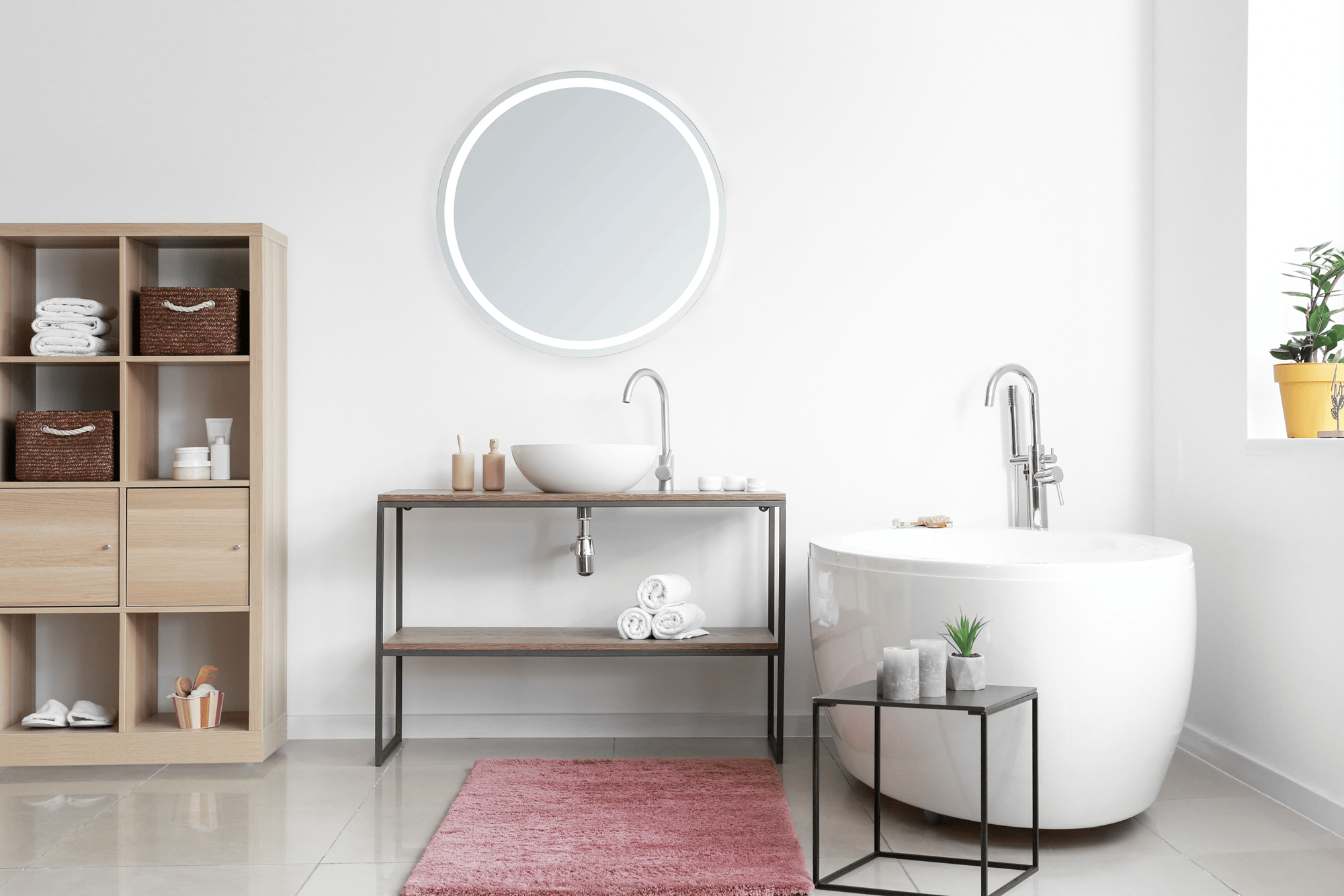 Modern Mirrors Corona Round Lighted Bathroom Vanity Mirror
