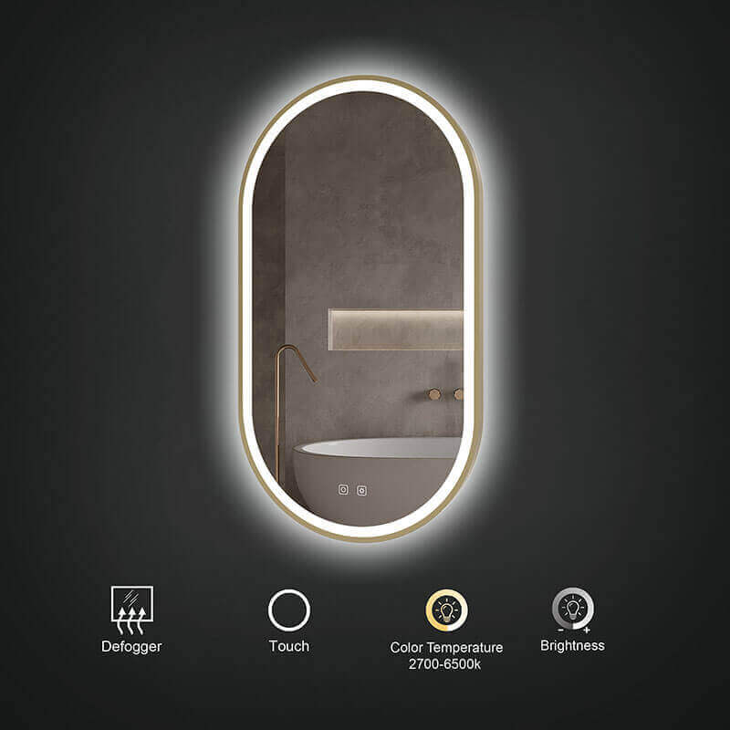 Kiara Led Mirror Brushed Bronze Front View Features