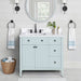 Layla 36 inch Left-Offset Single Sink Bathroom Vanity Ice Blue in Cala White Engineered Stone Front View