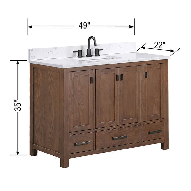 Modero 48 Single Vanity Mocha Oak in Cala White Engineered Stone Dimension