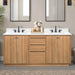 Parker 72 Double Sink Teak Bathroom Vanity Natural Teak in White Engineered Stone Front View
