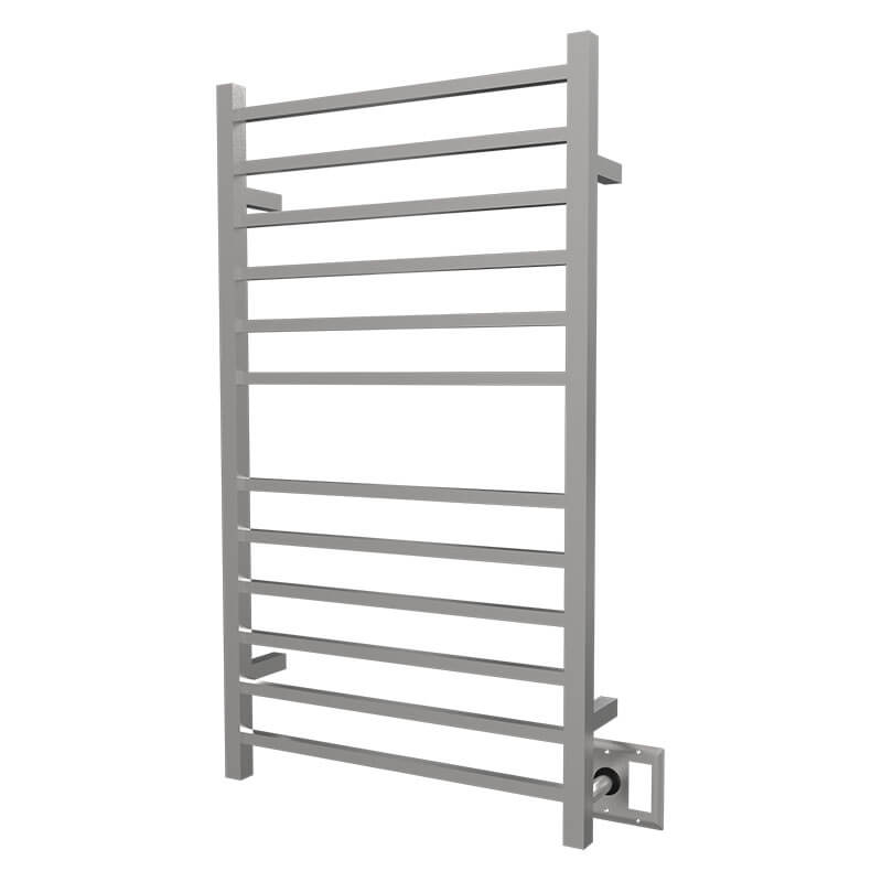 Radiant Large Square 12 Bar Towel Warmer Brushed Stainless Dual Gang Plate Side View