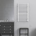 Radiant Large Square Towel Warmer Brushed Stainless Hardwired Front View Application