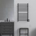 Radiant Large Square Towel Warmer Matte Black Dual Gang Plate Front View Application