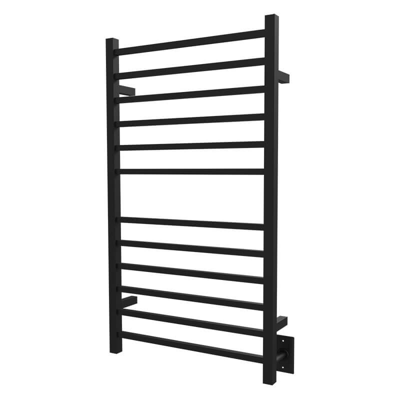 Radiant Large Square Towel Warmer Matte Black Hardwired Side View