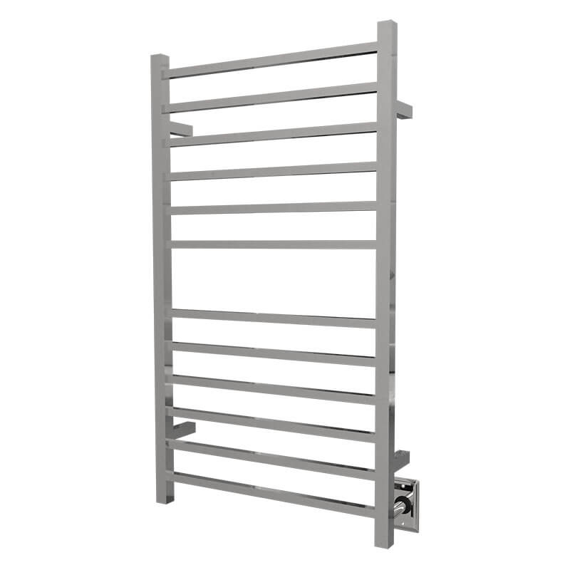 Radiant Large Square Towel Warmer Polished Stainless Hardwired Side View