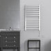 Radiant Large Square Towel Warmer Polished Stainless Plug in Front View Application