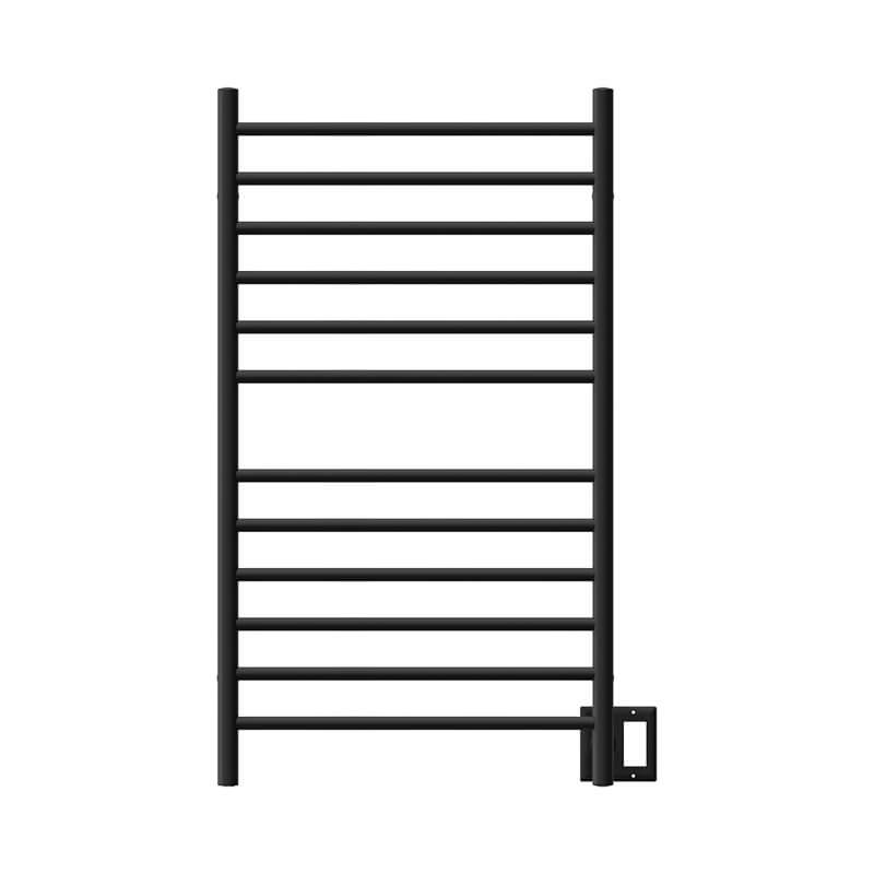 Radiant Large Straight 12 Bar Towel Warmer Matte Black Double Gang Plate Front View