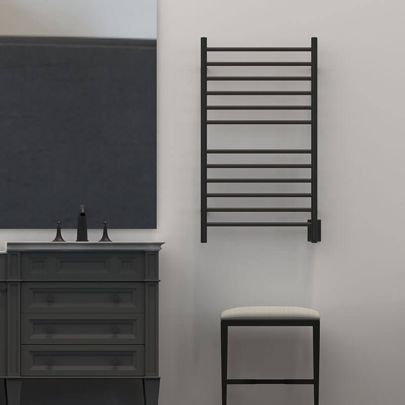 Radiant Large Straight 12 Bar Towel Warmer Matte Black Hardwired Application Front View