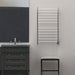 Radiant Large Straight 12 Bar Towel Warmer Polished Stainless Hardwired Front View Application
