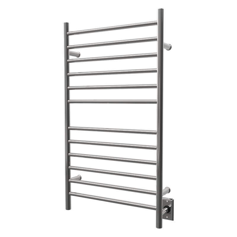 Radiant Large Straight 12 Bar Towel Warmer Polished Stainless Side View Hardwired