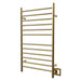 Radiant Large Straight 12 Bar Towel Warmer Satin Brass Double Gang Plate Corner View