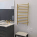Radiant Large Straight 12 Bar Towel Warmer Satin Brass Plug in Corner View Application
