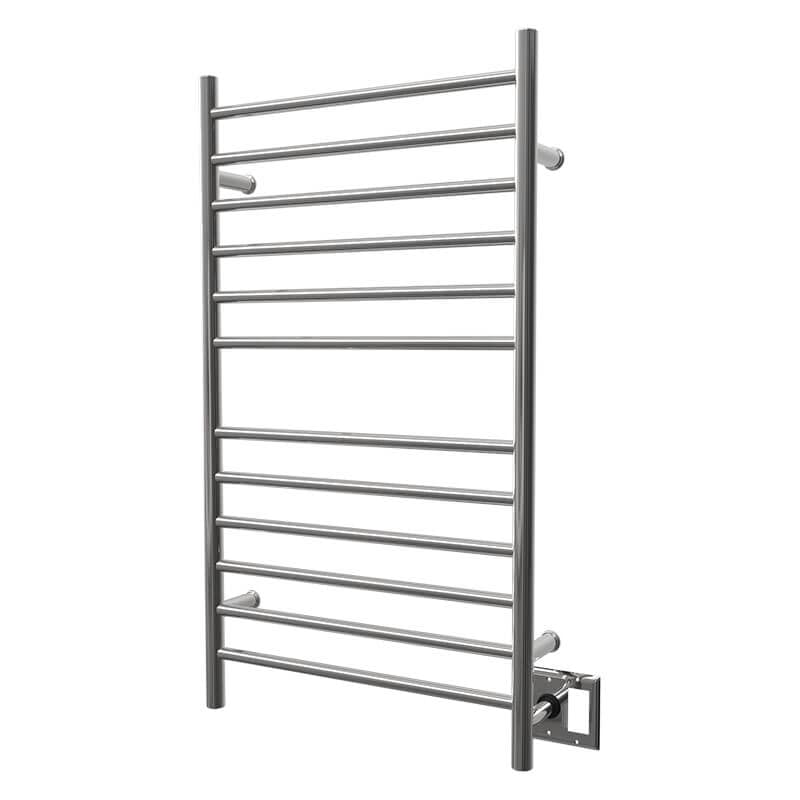 Radiant Large Straight Towel Warmer Polished Stainless Double Gang Plate Side View