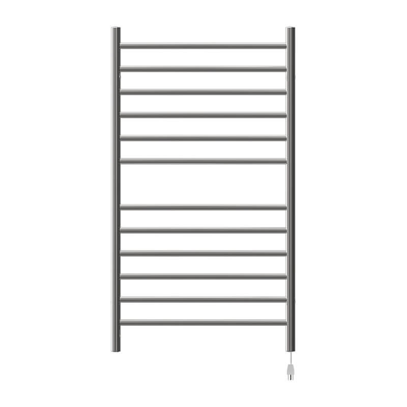 Radiant Large Straight Towel Warmer Polished Stainless Plug in Front View