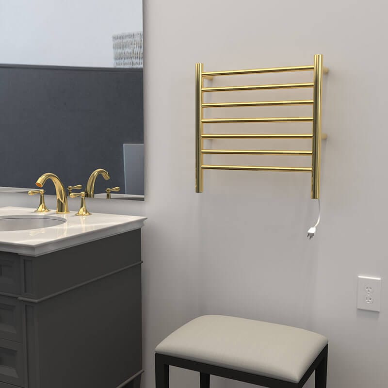 Radiant Small Towel Warmer Polished Gold Plug in Front View