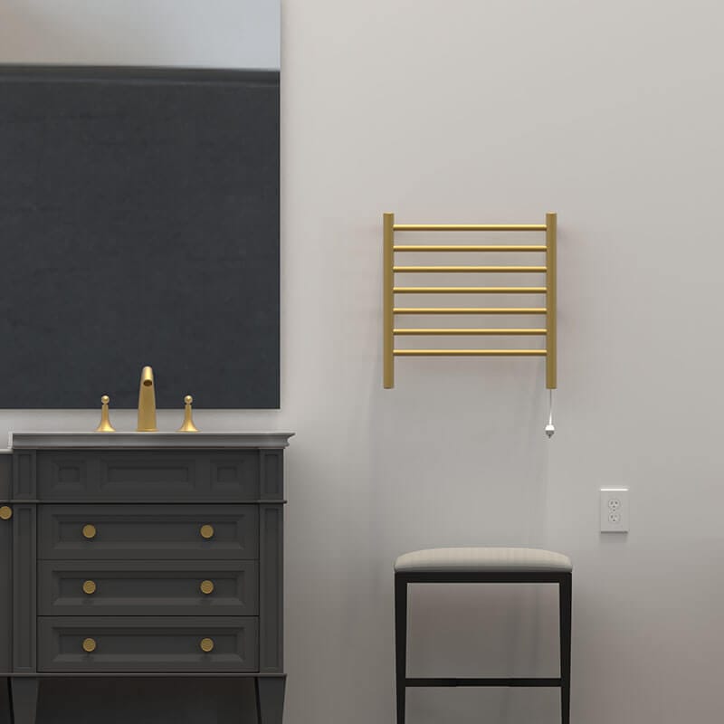 Radiant Small Towel Warmer Satin Brass Plug in Front View Application
