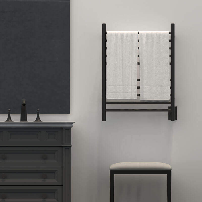 Radiant Straight 10 Bar Towel Warmer Matte Black Hardwired Front View 2 Face Towel