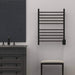 Radiant Straight 10 Bar Towel Warmer Matte Black Hardwired Front View Application