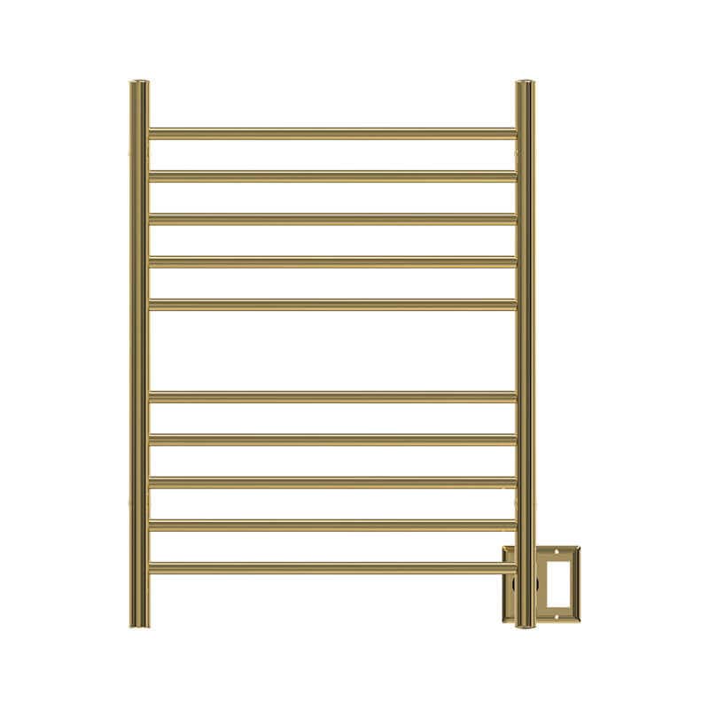 Radiant Straight 10 Bar Towel Warmer Polished Gold Dual Gang Plate Front View