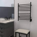 Radiant Straight Towel Warmer Matte Black Hardwired Side View Application