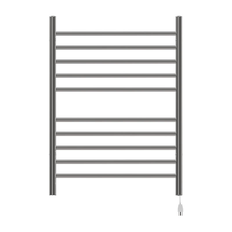 Radiant Straight Towel Warmer Polished Stainless Plug in Front View