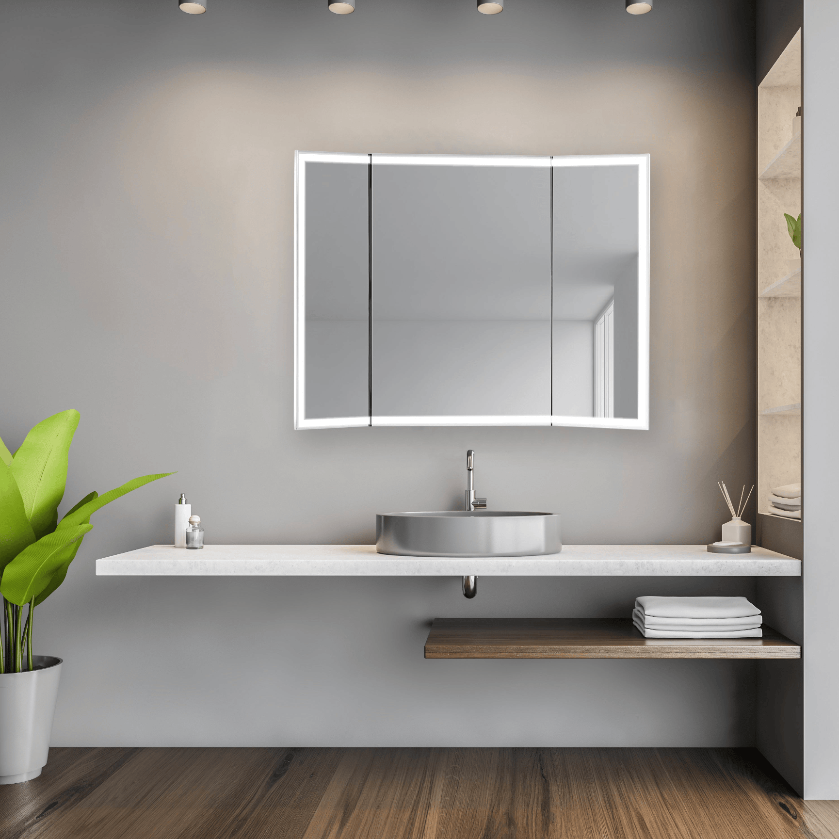 Modern Mirrors Stella Trifold Lighted Bathroom Vanity Mirror