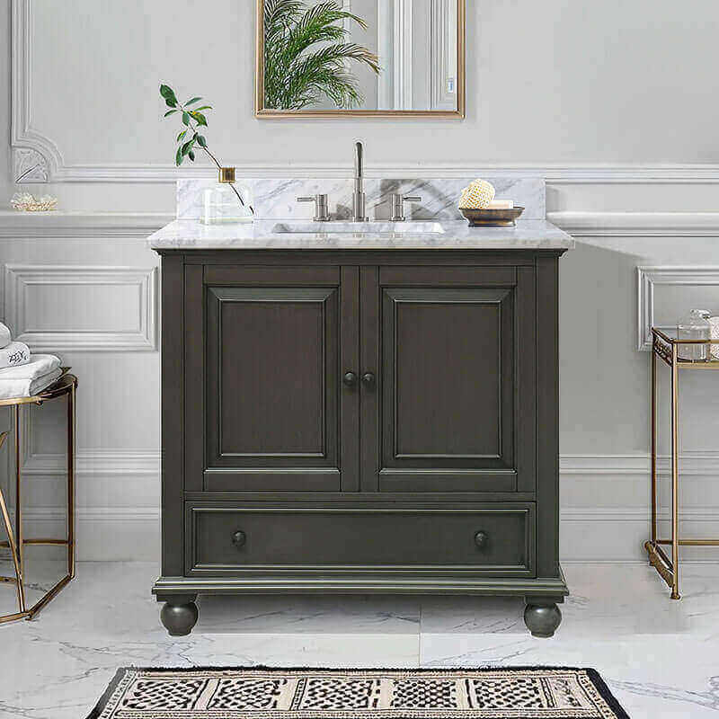 Thompson 36  Single Vanity Charcoal Glaze in Carrara White Marble Front View