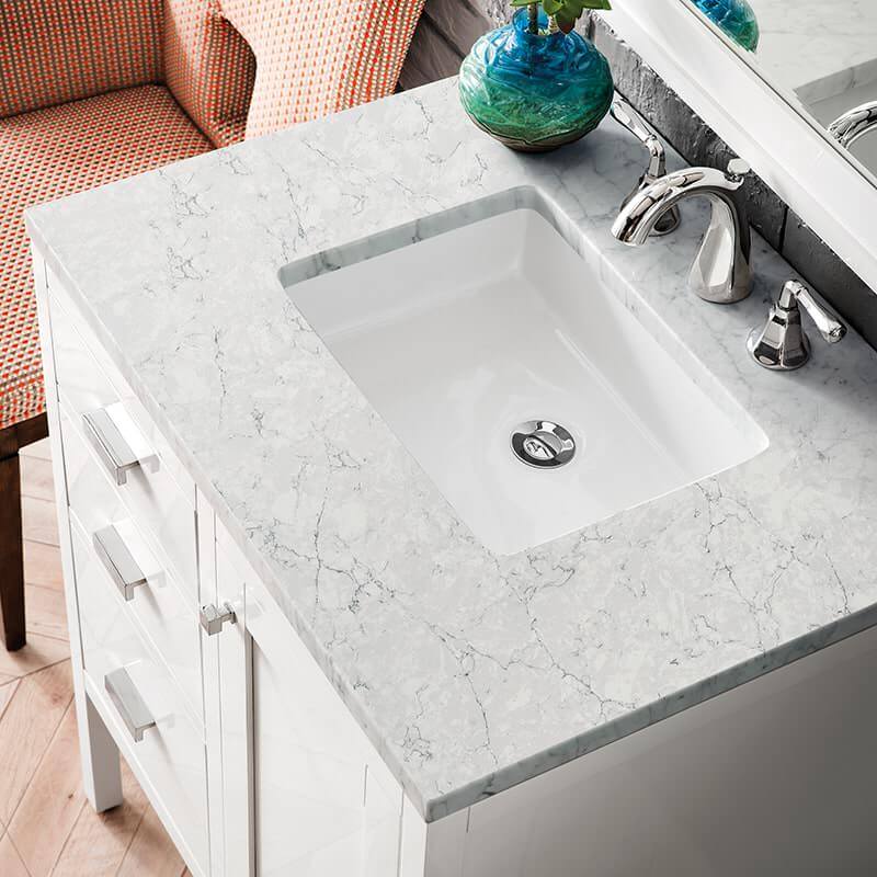 Addison 30 Inch Single Vanity in Glossy White With Eternal Jasmine Pearl Silestone Top