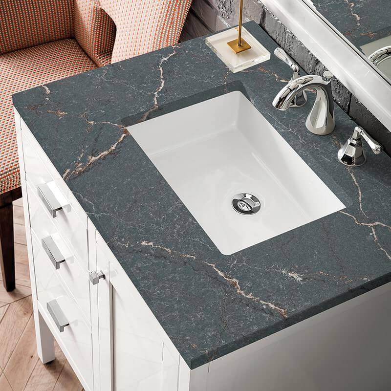 Addison 30 Inch Single Vanity in Glossy White With Parisien Bleu Silestone Top