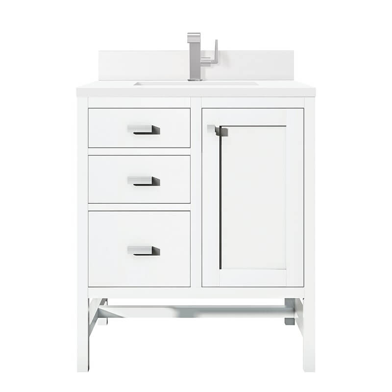 Addison 30" Single Vanity in Glossy White With Single Hole Faucet White Zeus Silestone Top Backsplash
