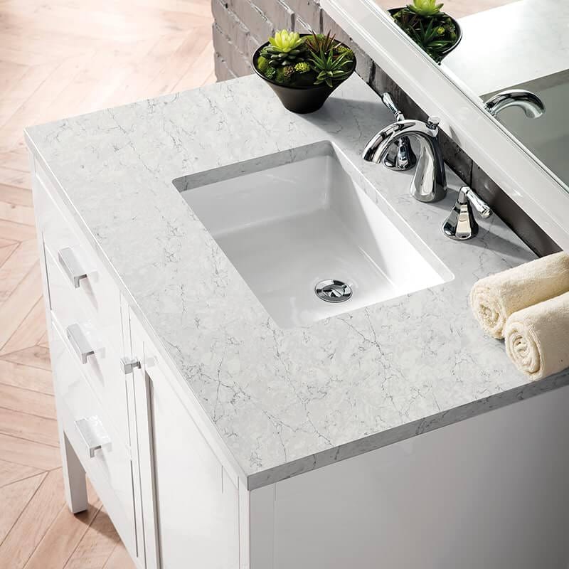Addison 36 Inch Single Vanity in Glossy White With Eternal Jasmine Pearl Silestone Top