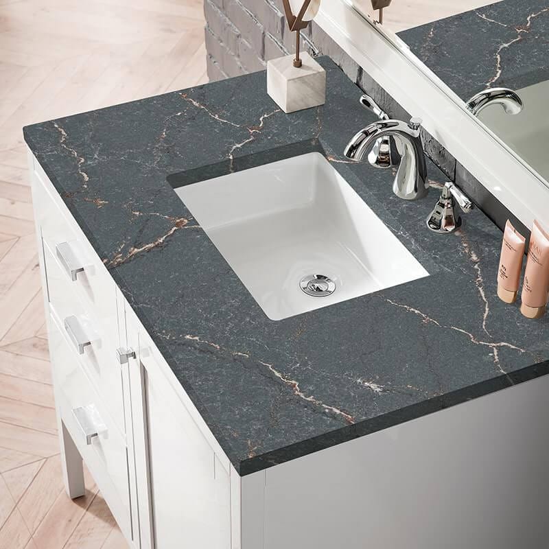 Addison 36 Inch Single Vanity in Glossy White With Parisien Bleu Silestone Top