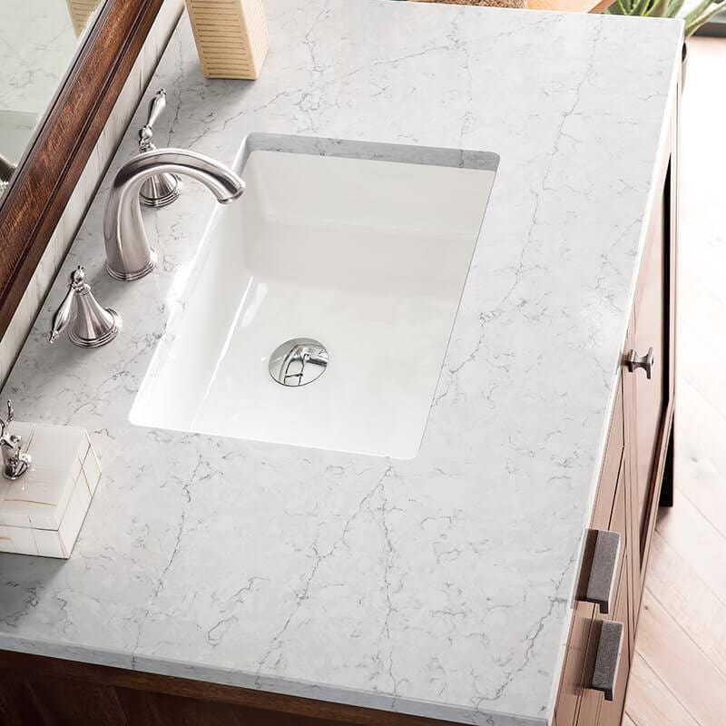 Addison 36 Inch Single Vanity in Mid Century Acacia With Eternal Jasmine Pearl Silestone Top