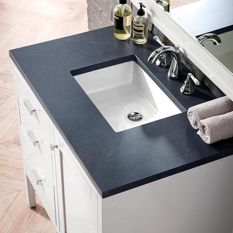 Addison 36" Single Vanity in Glossy White With Charcoal Soapstone Silestone Top