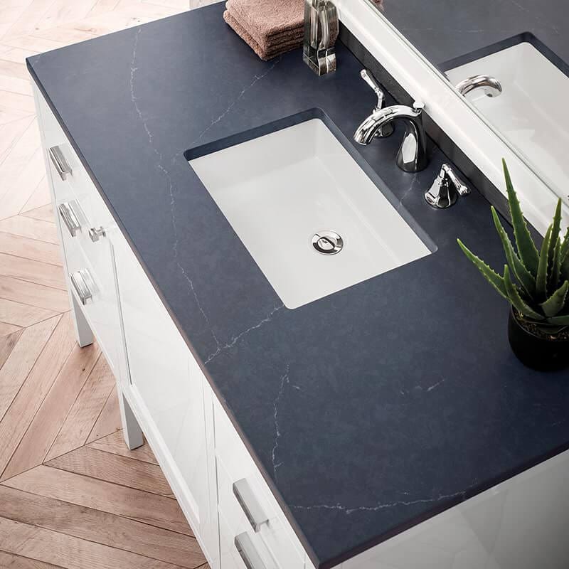Addison 48 Inch Single Vanity in Glossy White With Charcoal Soapstone Silestone Top