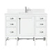 Addison 48 Inch Single Vanity in Glossy White With Single Hole Faucet White Zeus Silestone Top Backsplash