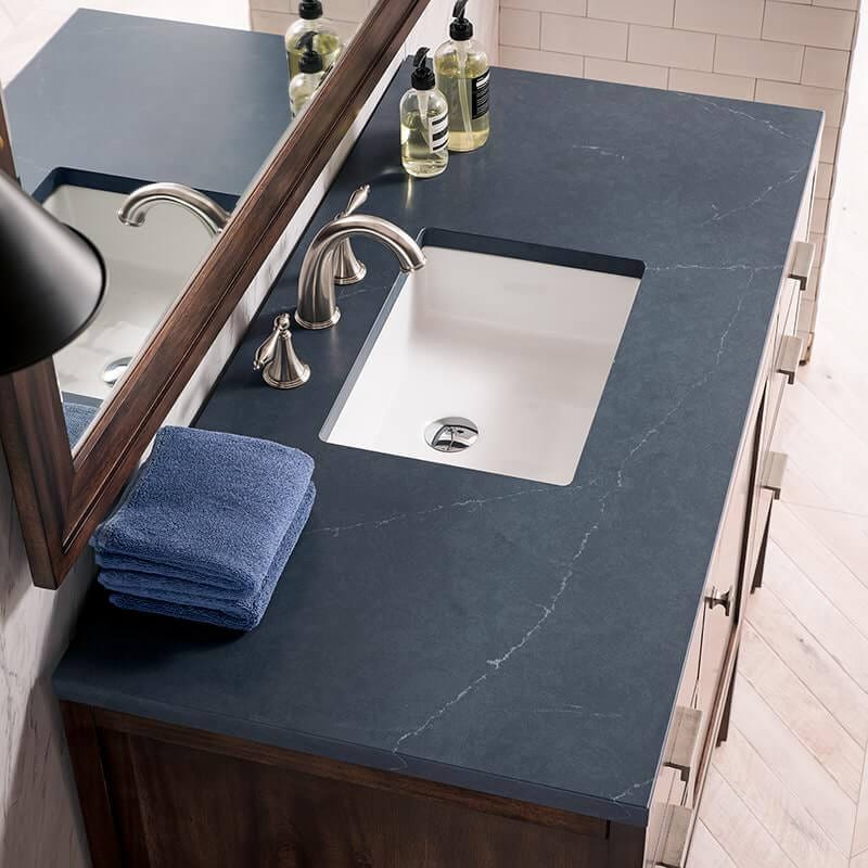 Addison 48 Inch Single Vanity in Mid Century Acacia With Charcoal Soapstone Silestone Top