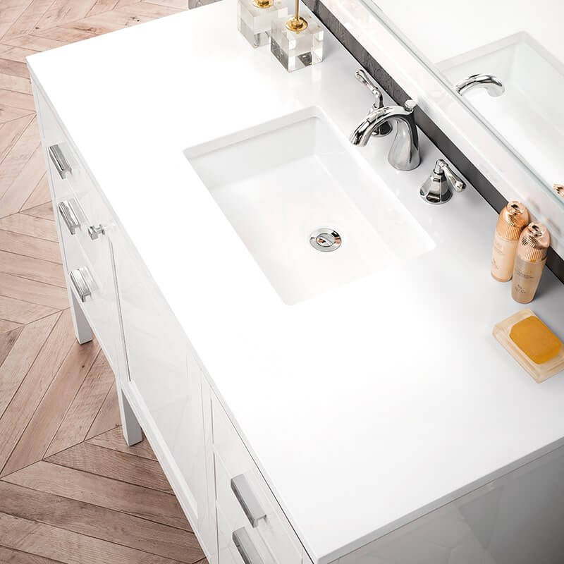 Addison 48" Single Vanity in Glossy White With White Zeus Silestone Top