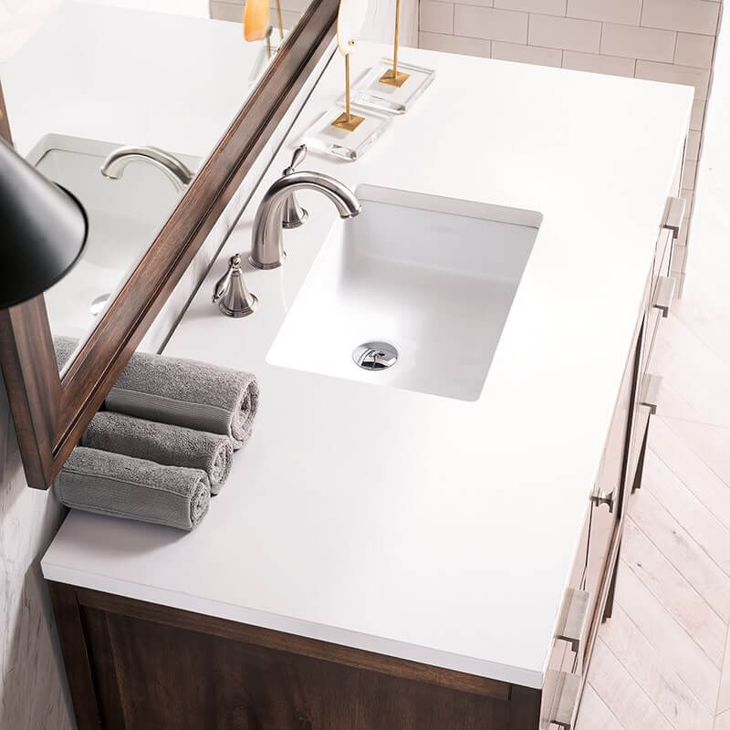 Addison 48" Single Vanity in Mid Century Acacia With White Zeus Silestone Top
