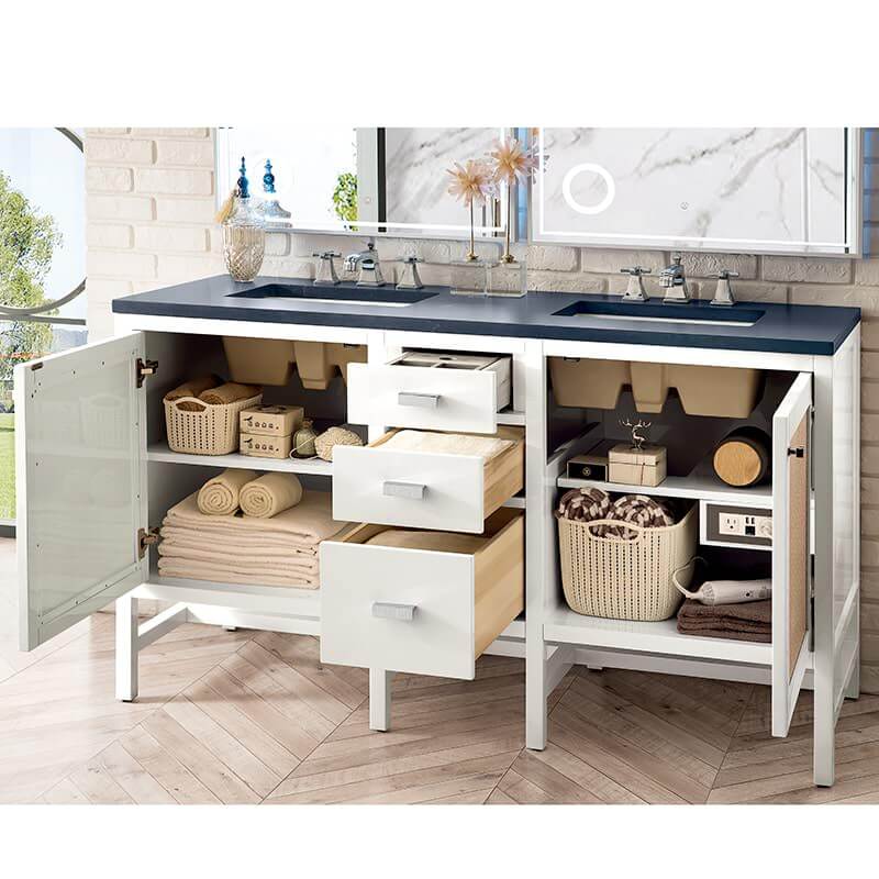 Addison 60" Double Vanity in Glossy White With Charcoal Soapstone Silestone Top