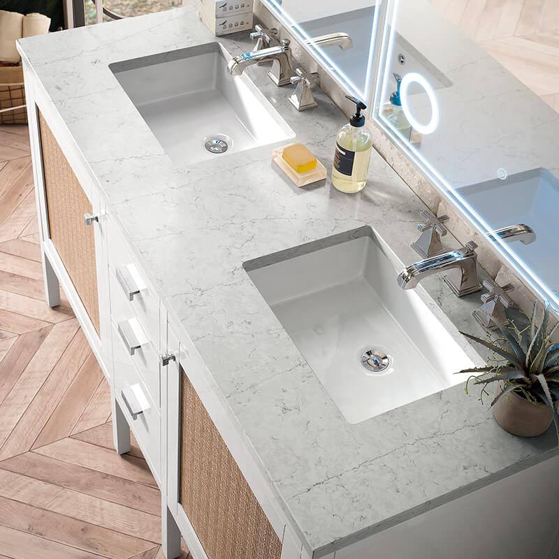 Addison 60 Inch Double Vanity in Glossy White With Eternal Jasmine Pearl Silestone Top