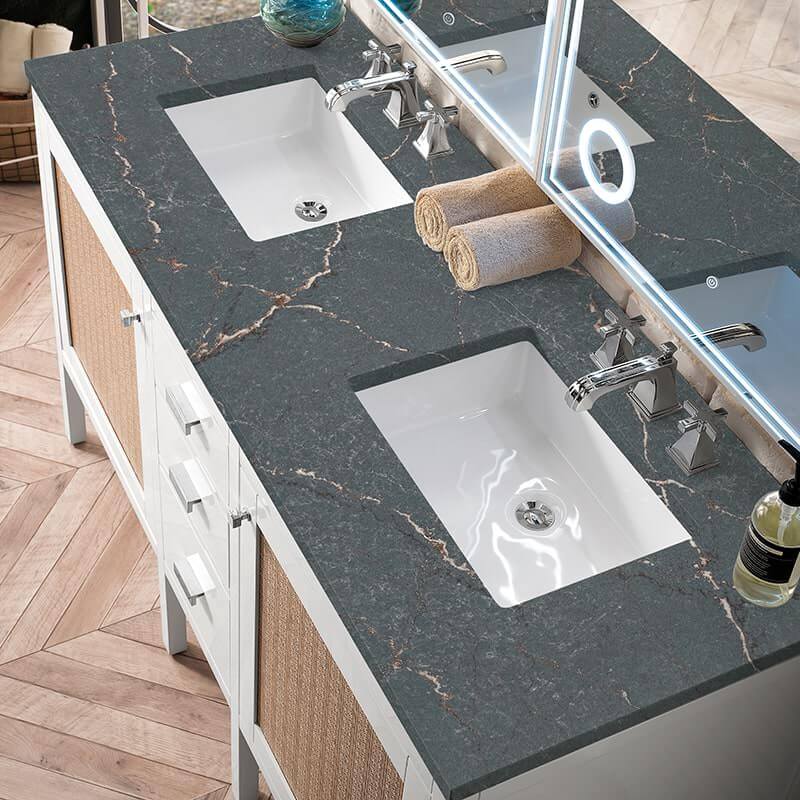 Addison 60 Inch Double Vanity in Glossy White With Parisien Bleu Silestone Top