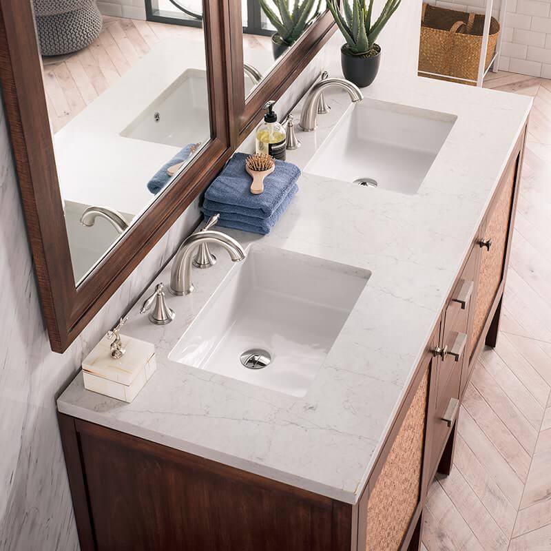 Addison 60 Inch Double Vanity in Mid Century Acacia With Eternal Jasmine Pearl Silestone Top