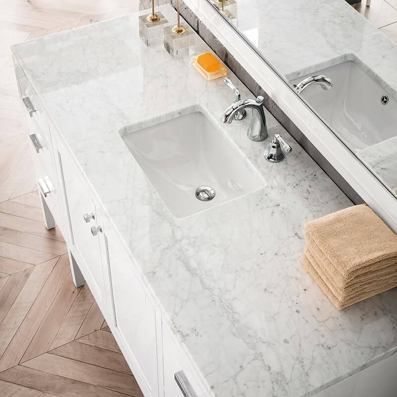 Addison 60 Inch Single Vanity in Glossy White With Eternal Jasmine Pearl Silestone Top
