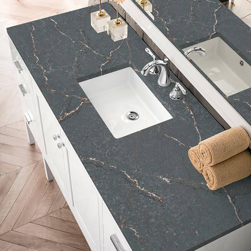Addison 60 Inch Single Vanity in Glossy White With Parisien Bleu Silestone Top